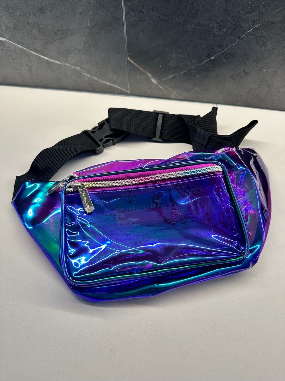 Iridescent Purple Holographic Waist Bag - Travel Fanny Pack